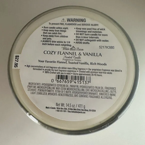 White Barn Cozy Flannel & Vanilla - NWT - 3 Wick - 14.5 oz - Picture 5 of 5